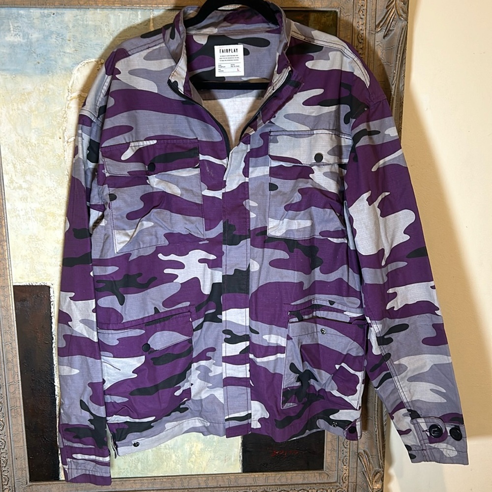 Purple Army fatigue print cargo shirt/ jacket